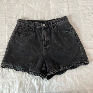 Women's Black Denim Shorts Scalloped detail